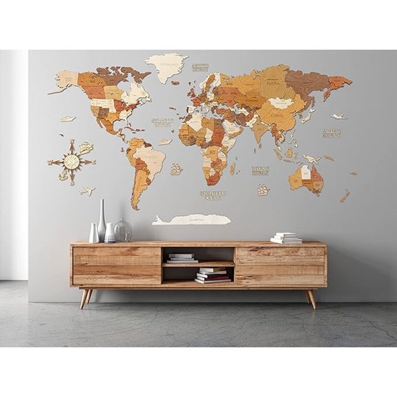 World 3D Map Wooden Wall Decoration (118x67in)