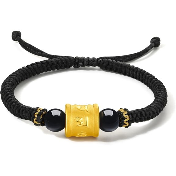 24K Solid Gold Bracelet with Black Agate Beads