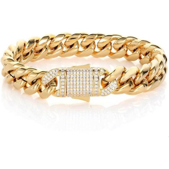 18K Men's Gold Cuban Style Bracelet with Diamonds