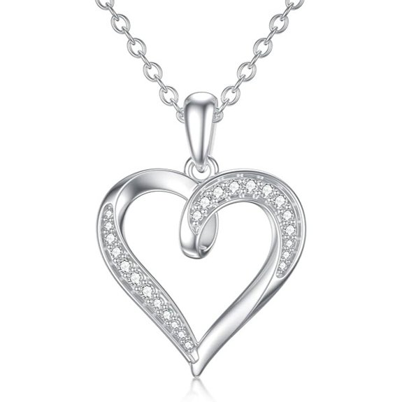 14K White Gold Heart Necklace with Moissanite Diamond