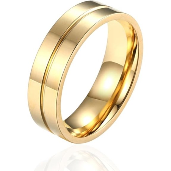 Gold Wedding Band Comfort Fit Personalized Engraved Ring Set