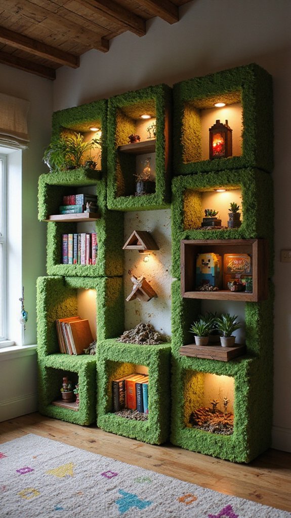 playful minecraft themed shelving units
