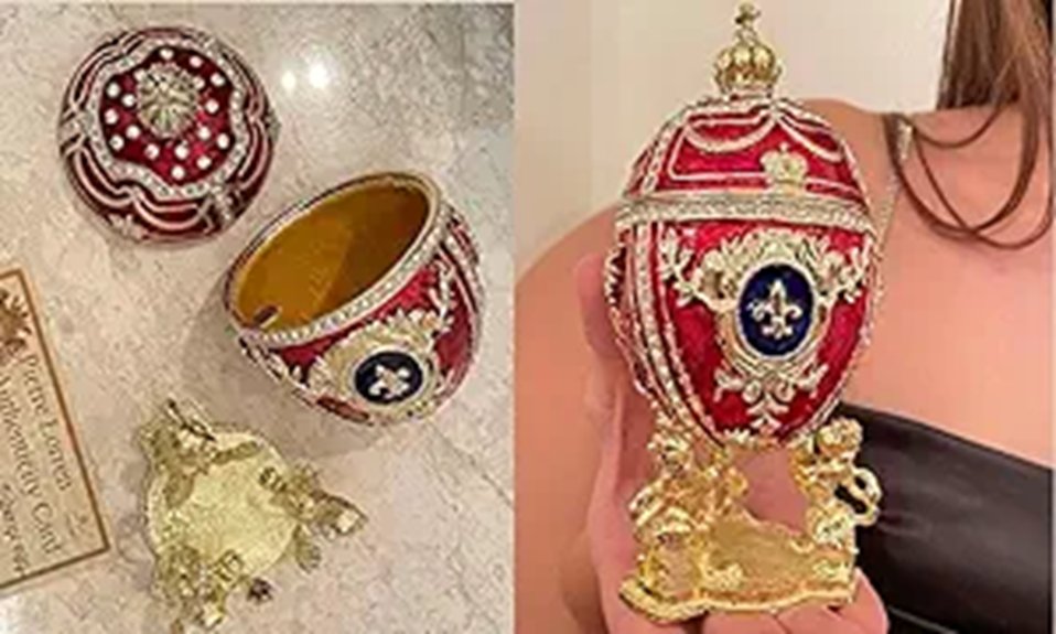Fabergé Egg Trinket Box with Ruby Red Decor