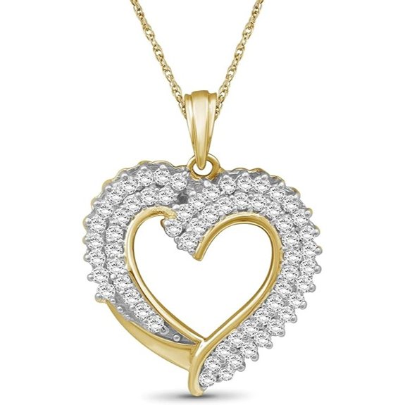 JEWELEXCESS Sterling Silver Heart Necklace with Diamonds