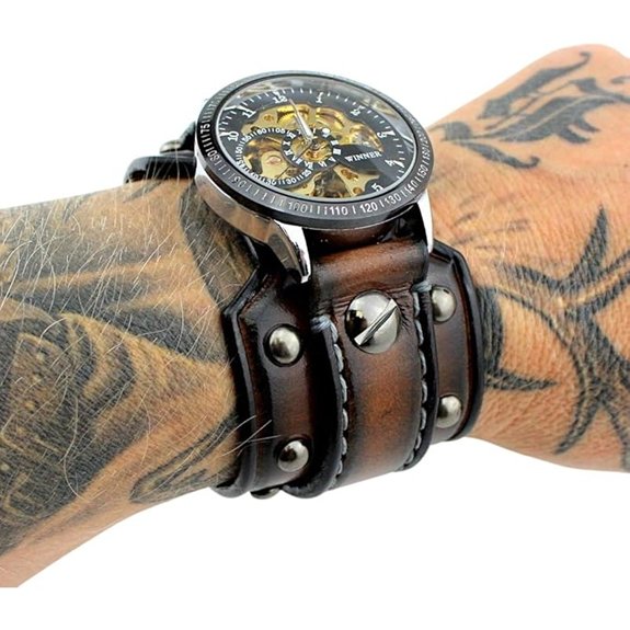 Handmade Steampunk Leather Cuff Watch with Band