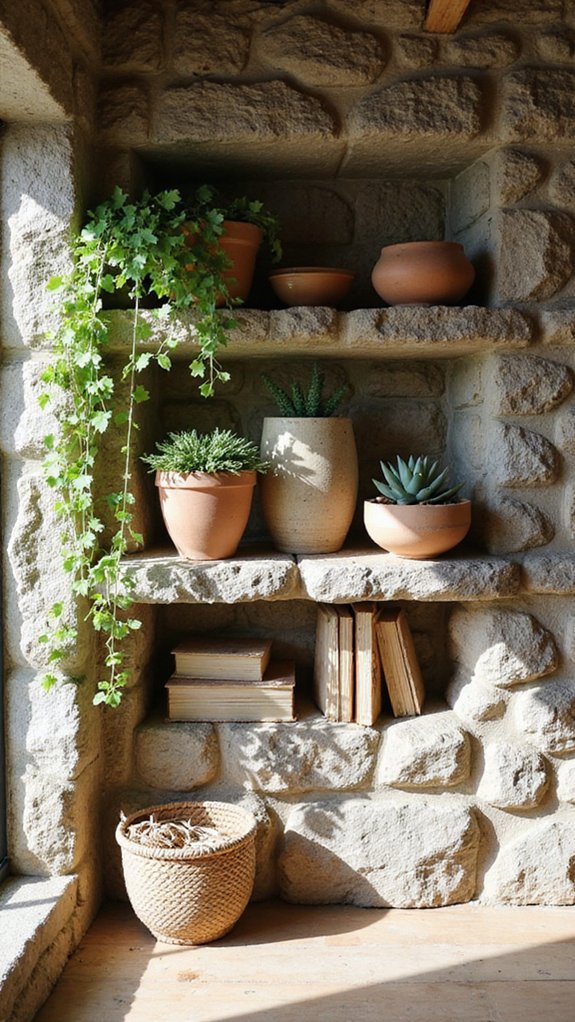 stone shelving unit design
