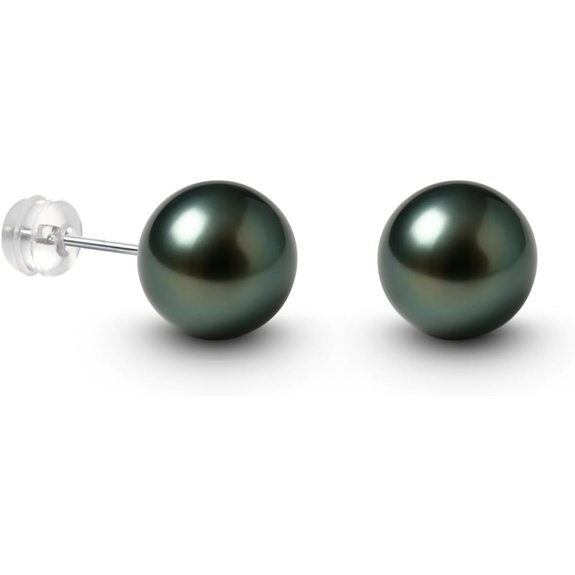 Tahitian Black Pearl Stud Earrings with 18K Gold