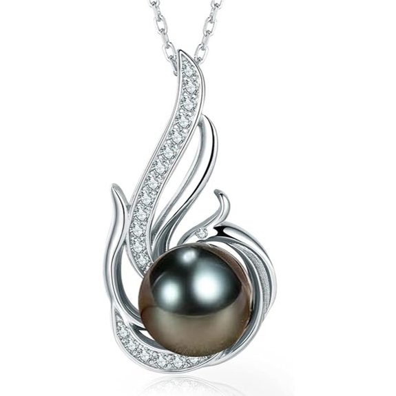 Tahitian Black Pearl Necklace with 925 Sterling Silver Chain