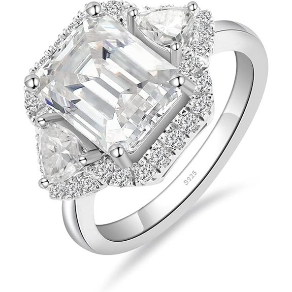Moissanite Engagement Ring with 3 Stone Emerald Cut