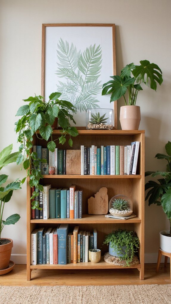 vibrant bookcase greenery oasis
