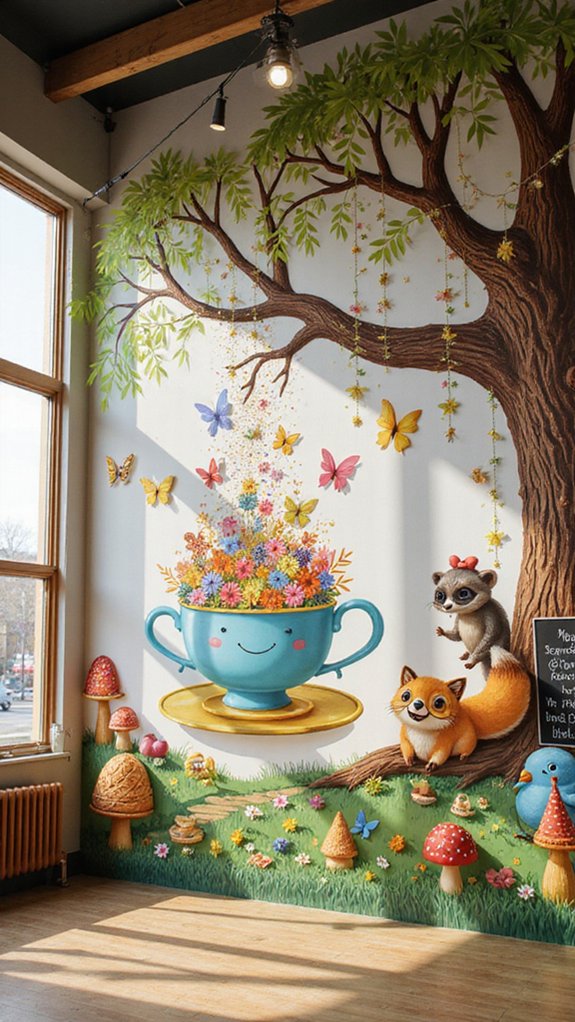 whimsical artwork enhances dining